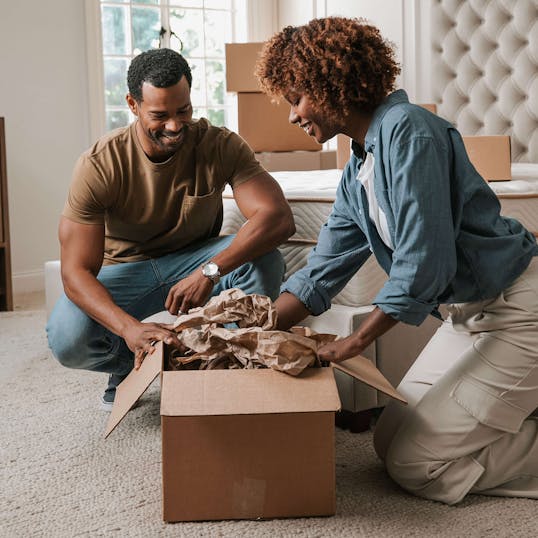 Box delivered in front of a door