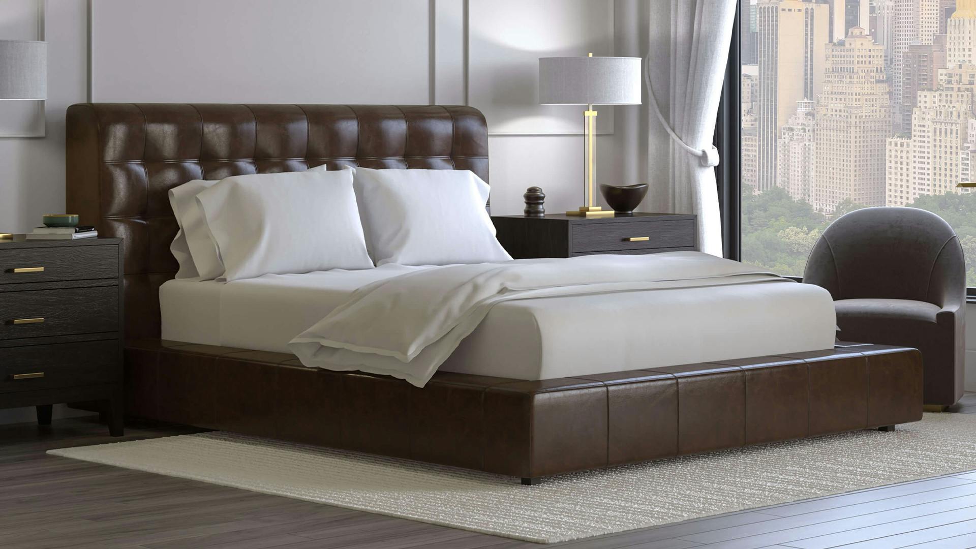 Adra Leather Platform Bed Frame Upholstered Modern Saatva
