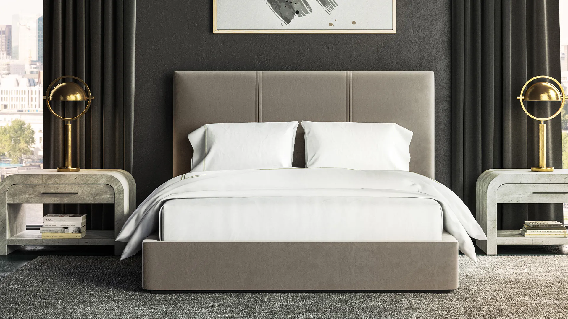 Bed with white sheets and pillows