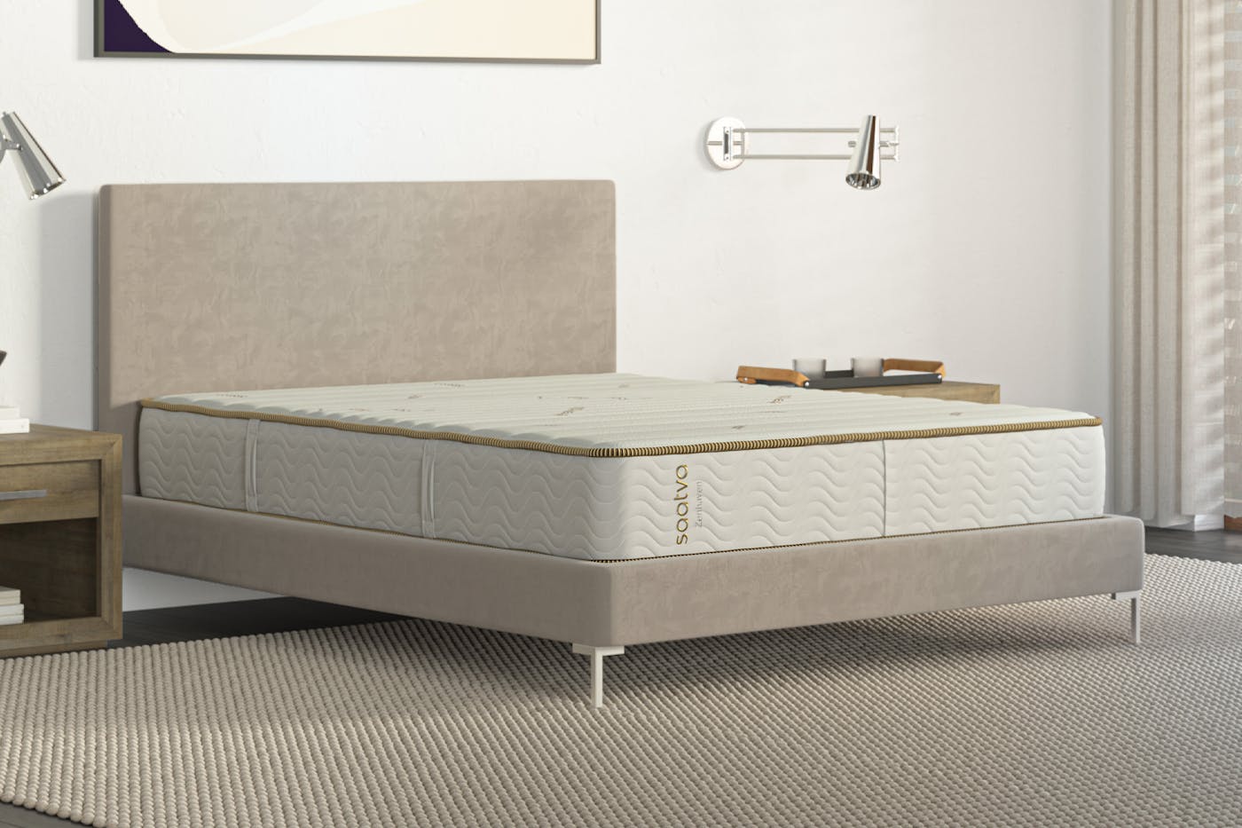 Zenhaven flippable latex mattress seen from an angle